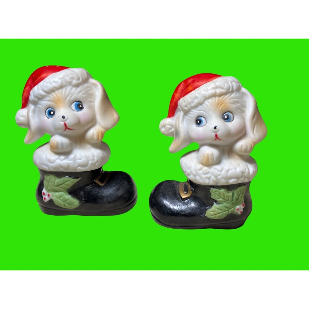 Vintage Homco Christmas Figurines Dog Puppies In Boots 8903